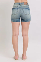 Judy Blue Full Size V-Front Vintage Wash Shorts Plus Size OutfitFlow
